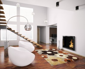 Interior mit kamin und treppe 3d